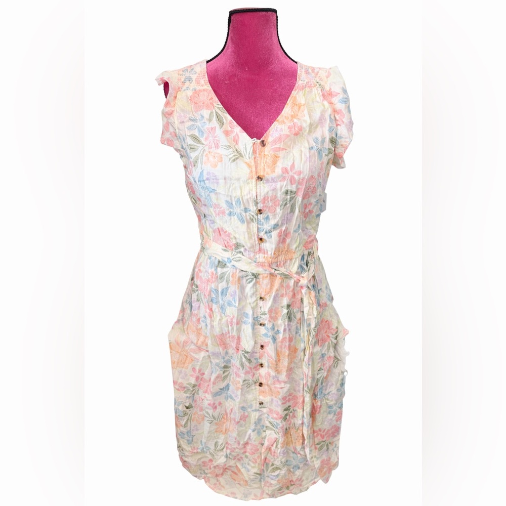 Long Floral Button-Front Summer Dress - Pastel Multi
